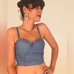 Women's Size S Denim Bustier Crop Top Jeans Corset Top